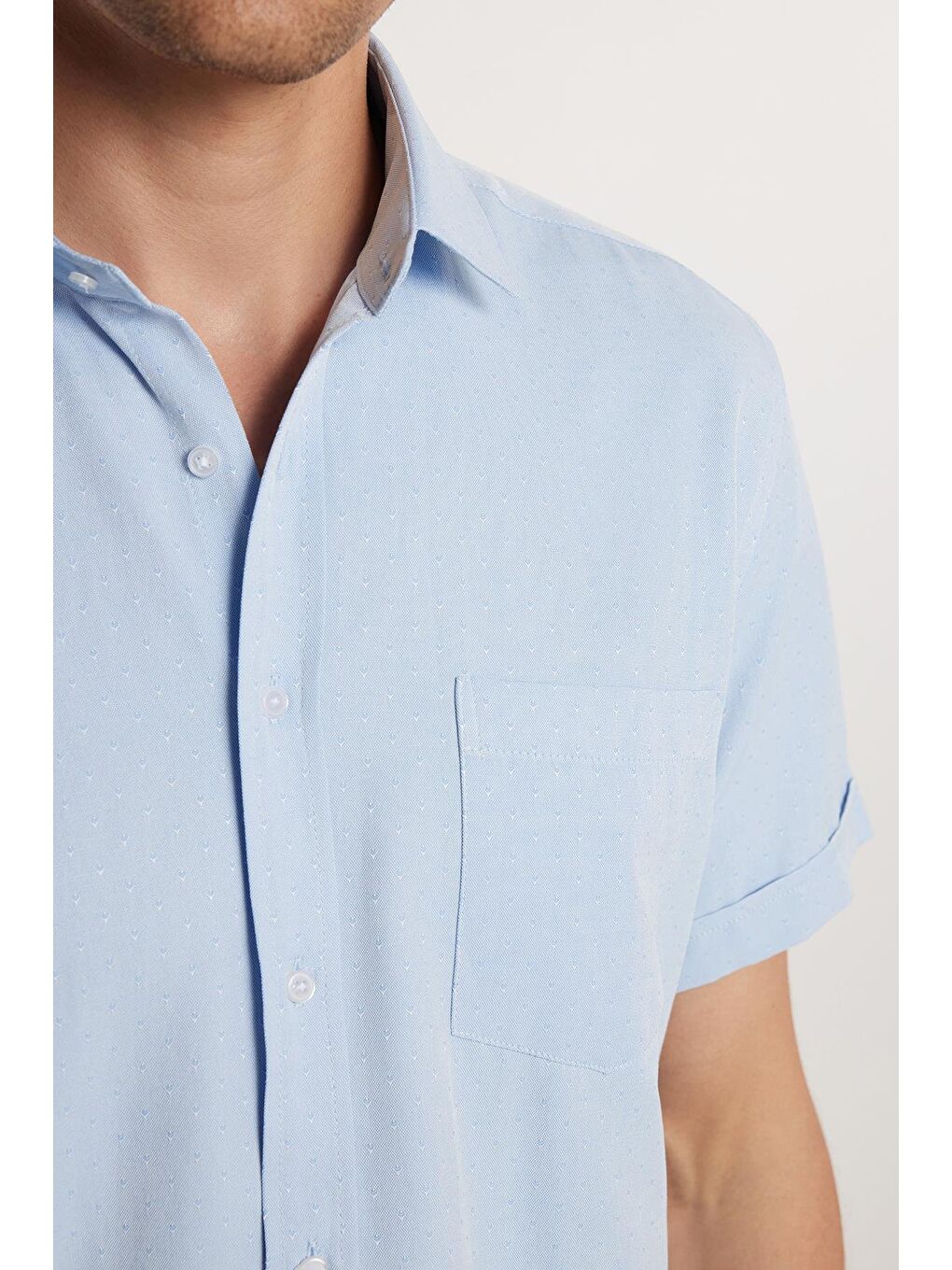 Erkek Regular Fit Klasik Kesim Pamuklu Tek Cepli Armürlü Mavi Gömlek-2