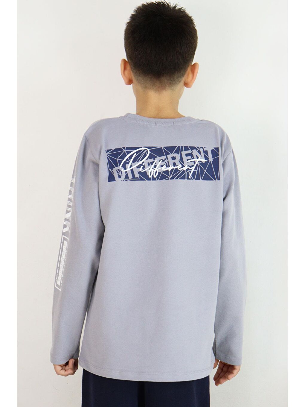 Erkek Çocuk Uzun Kollu Tişört Motivasyon Temalı Sırt Kısmı Baskılı Gri (6-12 Yaş)-1