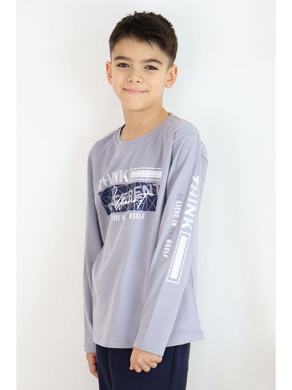 Erkek Çocuk Uzun Kollu Tişört Motivasyon Temalı Sırt Kısmı Baskılı Gri (6-12 Yaş)-2