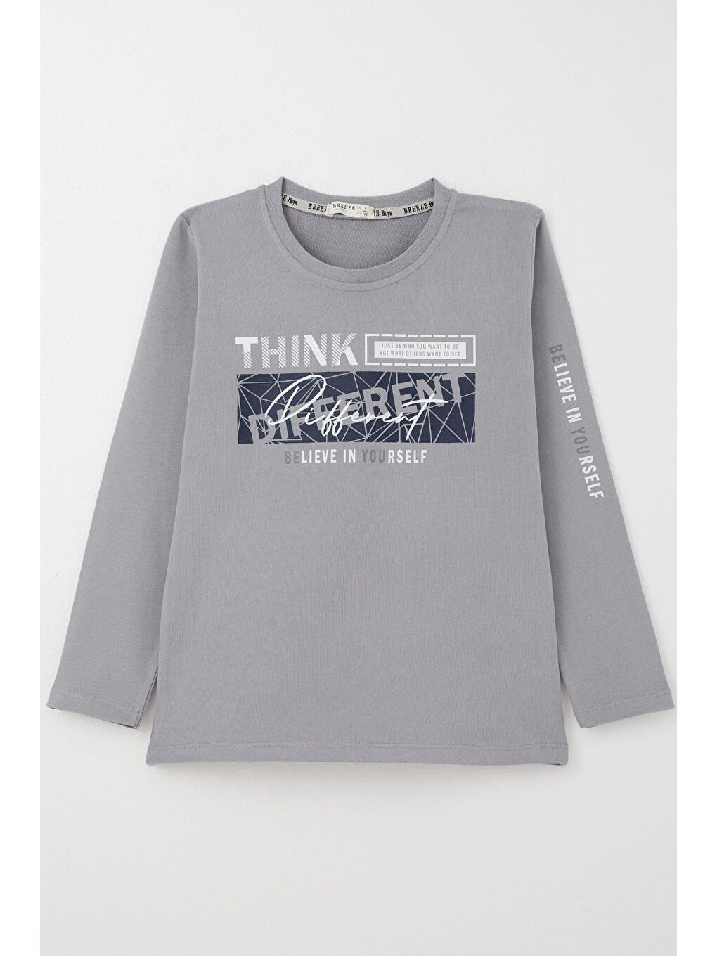 Erkek Çocuk Uzun Kollu Tişört Motivasyon Temalı Sırt Kısmı Baskılı Gri (6-12 Yaş)-3