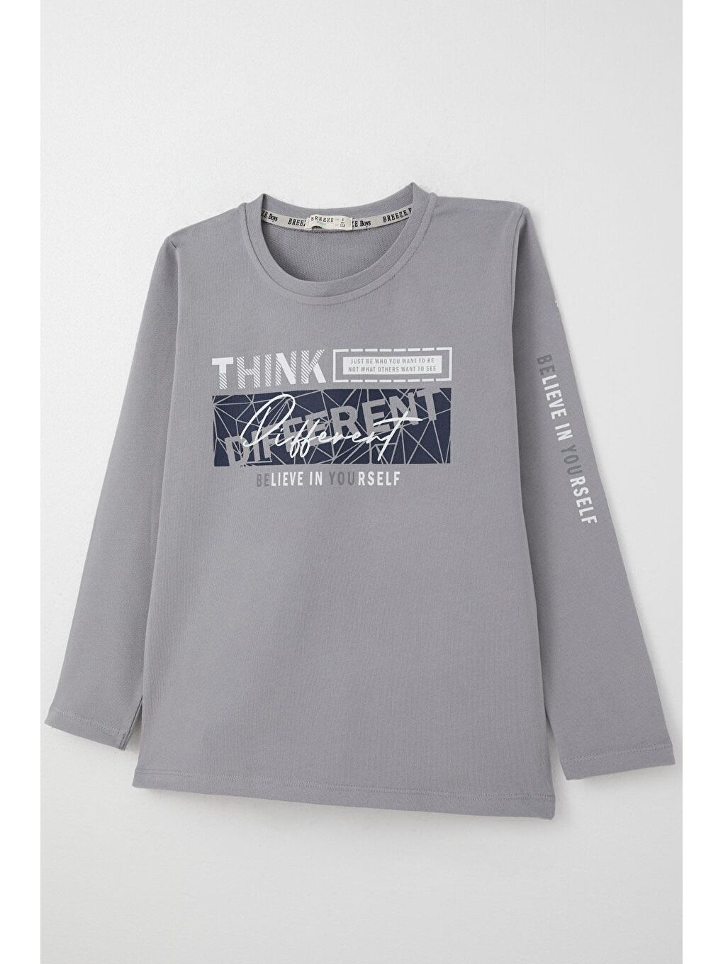 Erkek Çocuk Uzun Kollu Tişört Motivasyon Temalı Sırt Kısmı Baskılı Gri (6-12 Yaş)-5