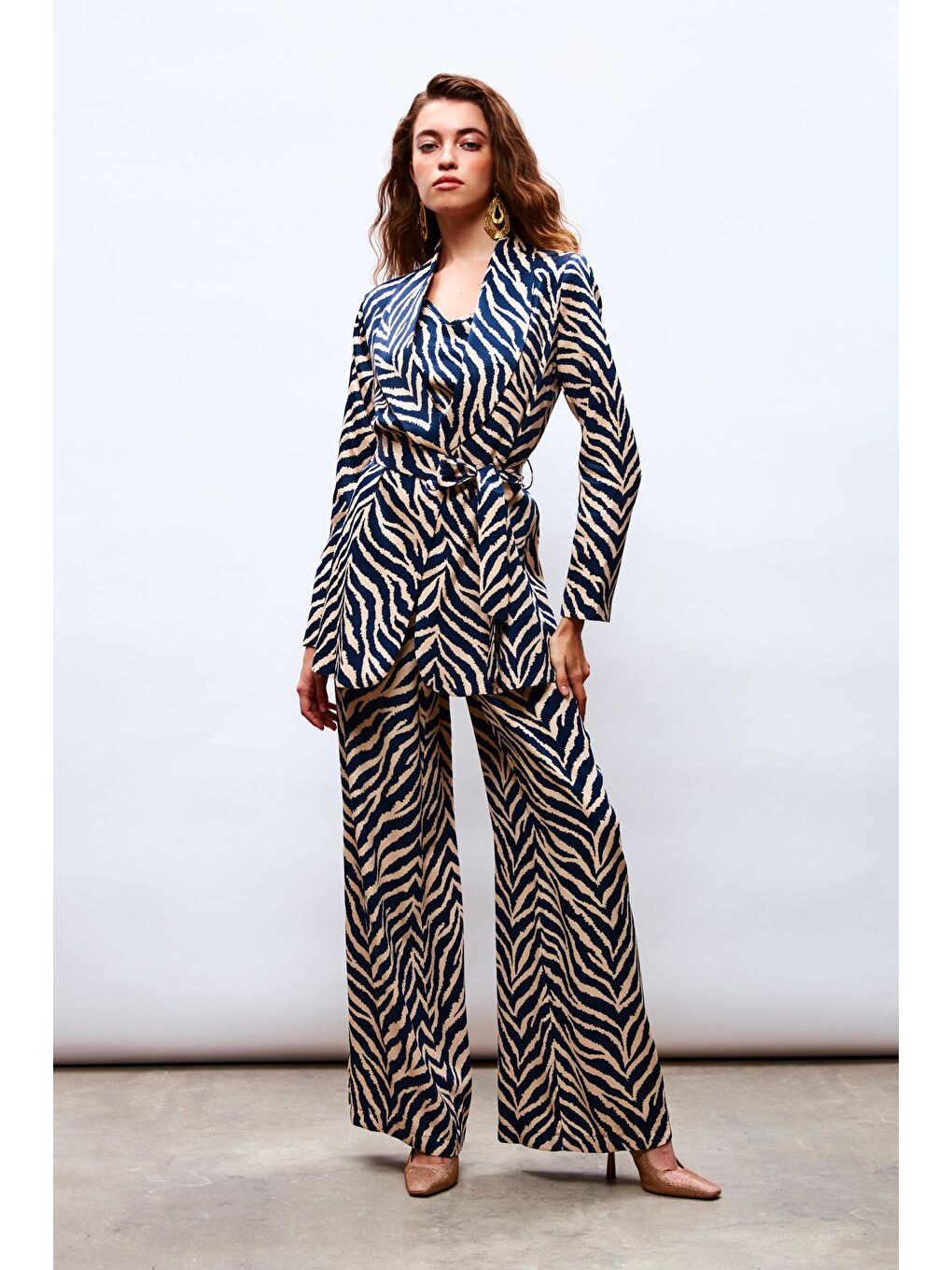 Zebra Desenli Saten Pantolon - Lacivert