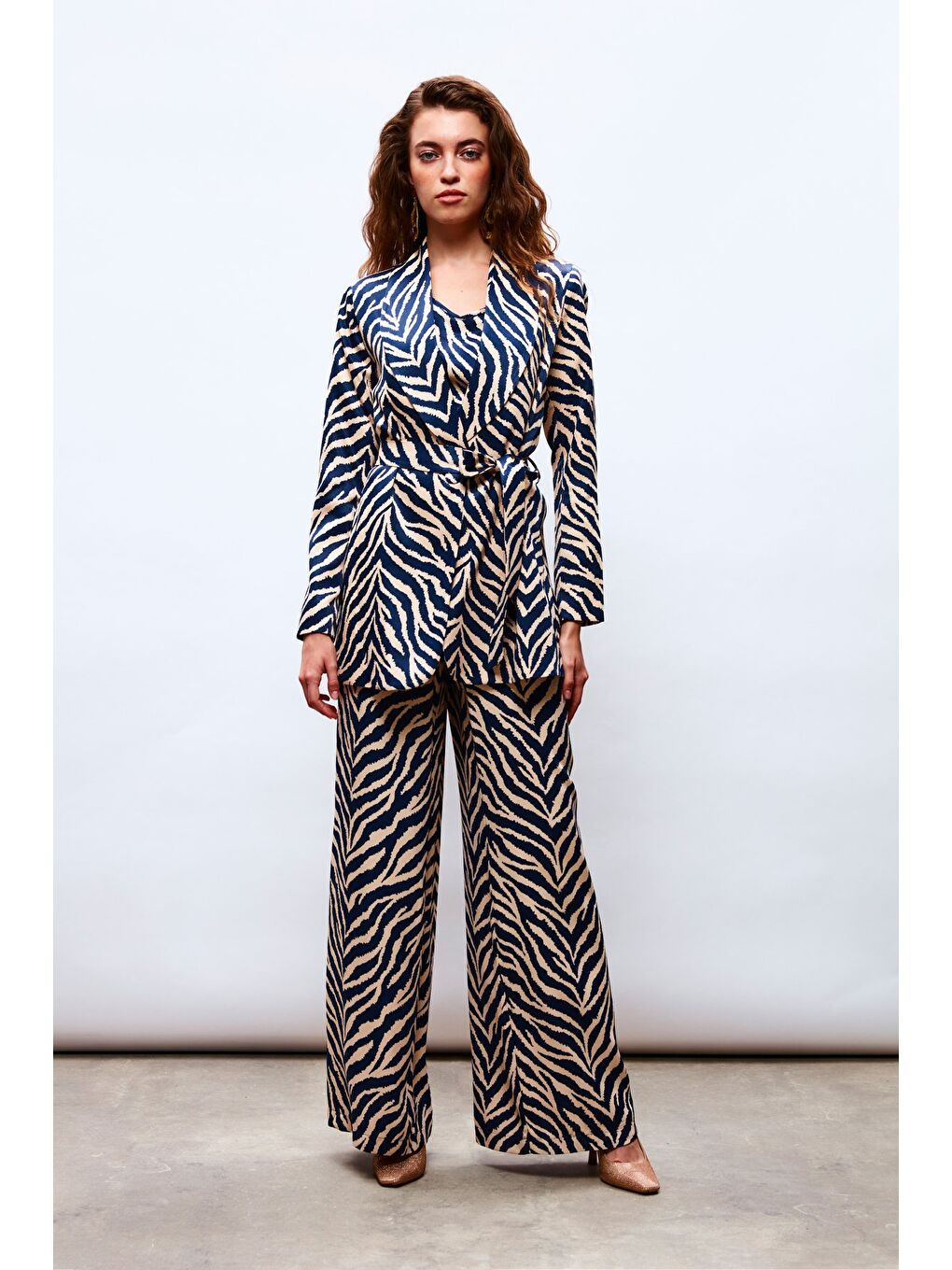 Zebra Desenli Saten Pantolon - Lacivert-2