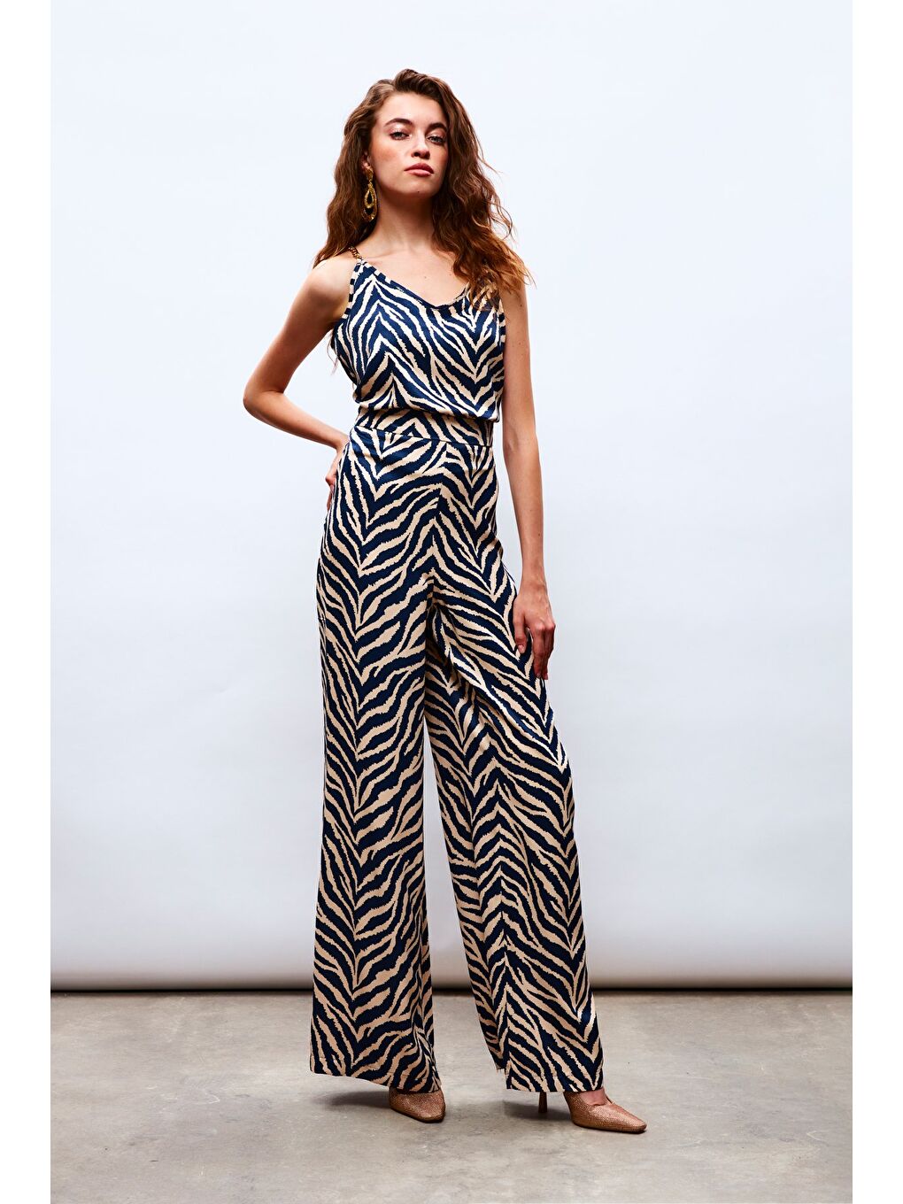 Zebra Desenli Saten Pantolon - Lacivert-4