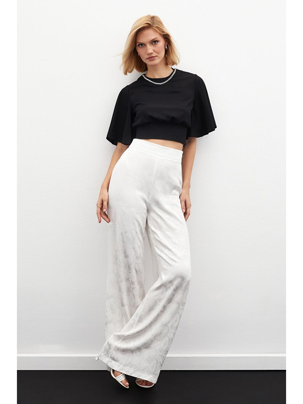 Jakarlı Salaş Pantolon - Ekru