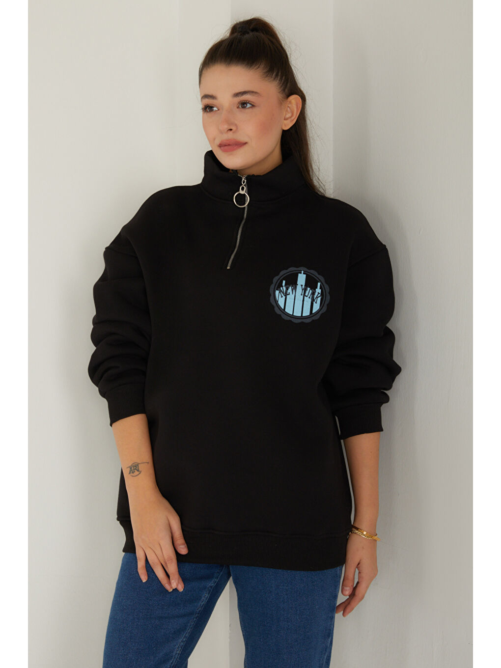 Baskılı Sweatshirt Siyah - 26518