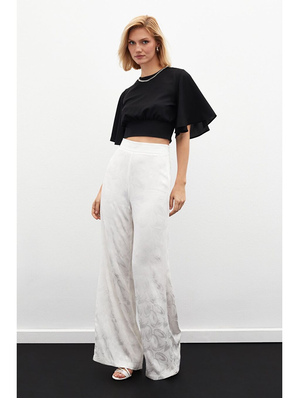 Jakarlı Salaş Pantolon - Ekru-2