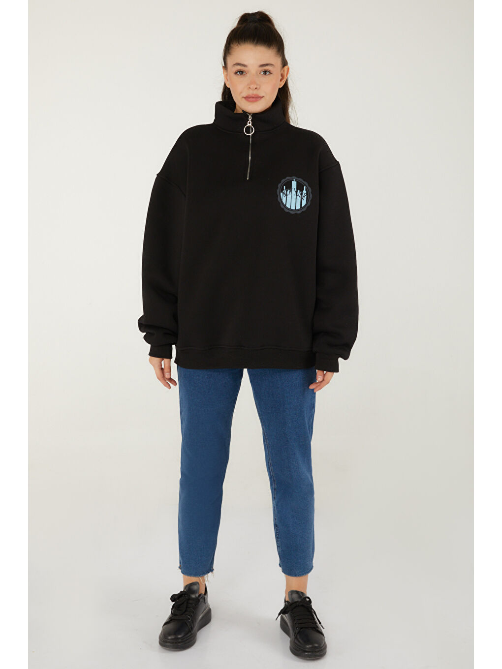 Baskılı Sweatshirt Siyah - 26518-1