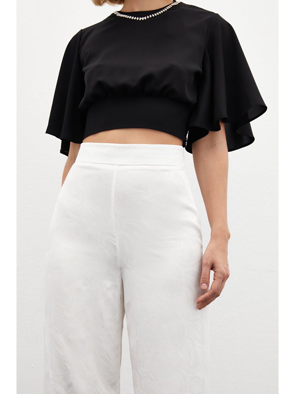 Jakarlı Salaş Pantolon - Ekru-4