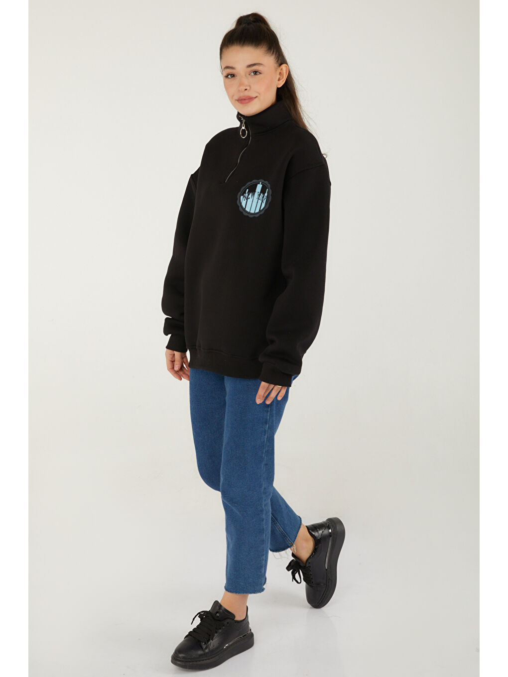 Baskılı Sweatshirt Siyah - 26518-3