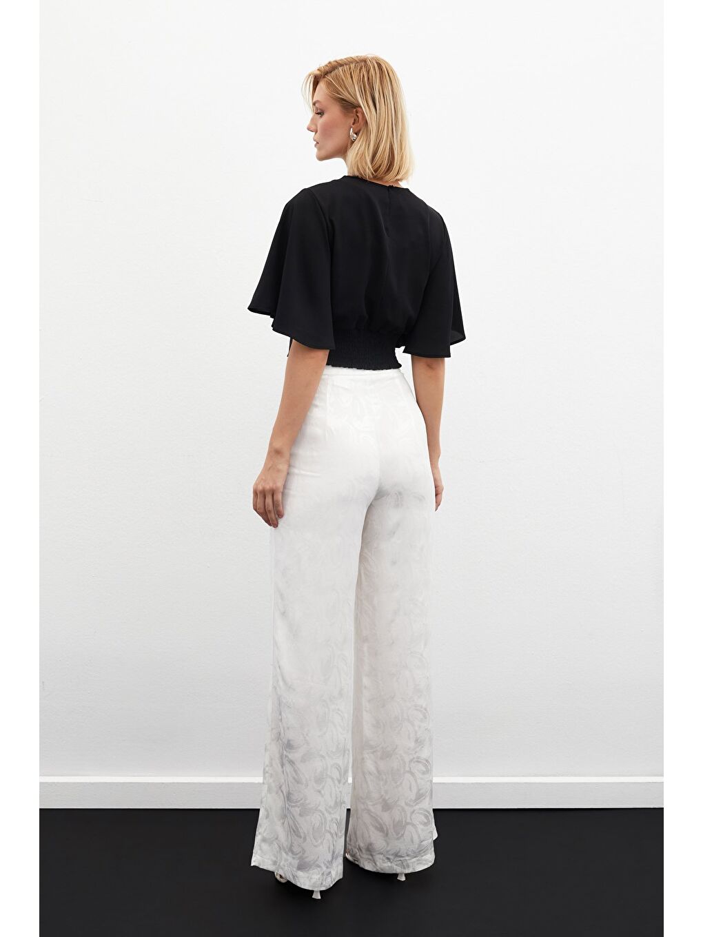 Jakarlı Salaş Pantolon - Ekru-6