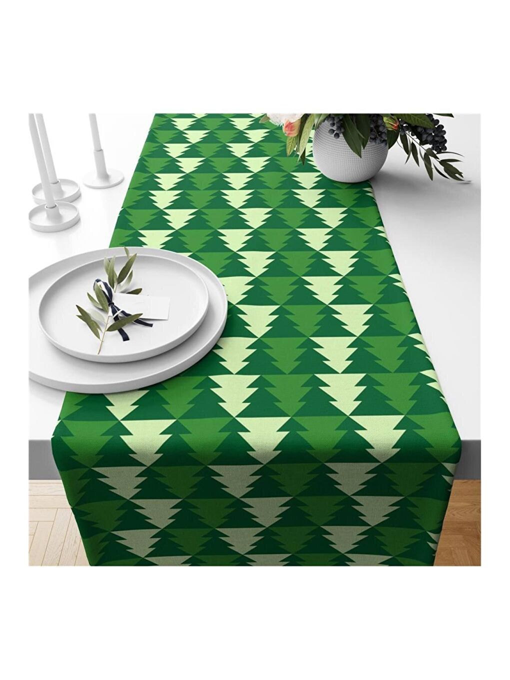 Karışık Yılbaşı Özel Ağaç Desenli Runner 40x140 cm