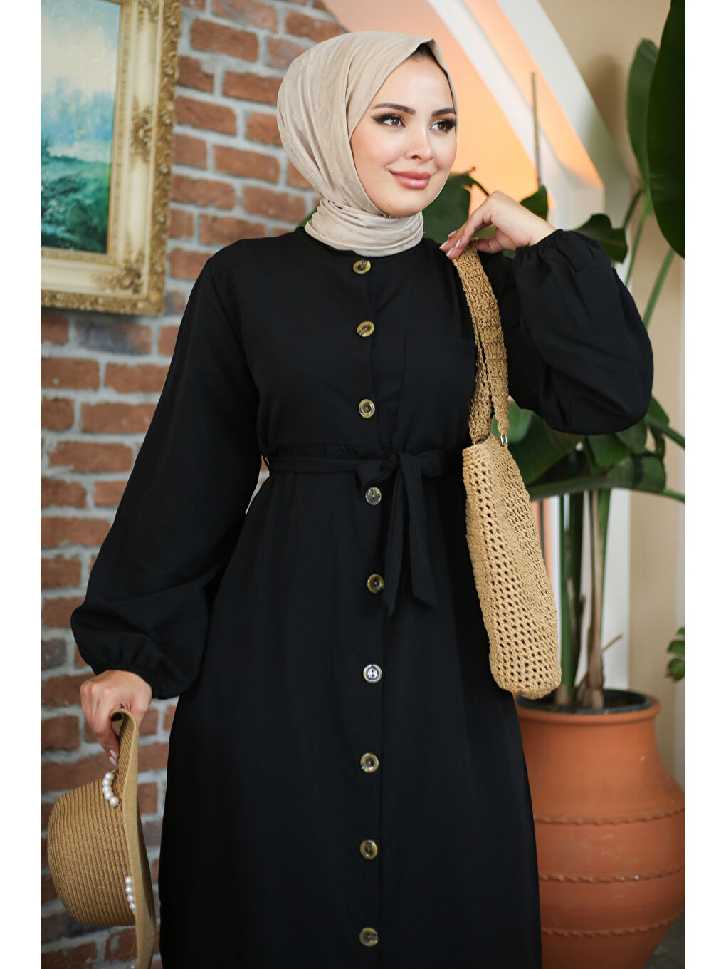 Bisiklet Yaka Kadın Siyah Elbise - 13206-2
