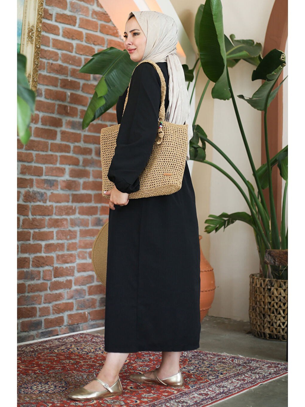 Bisiklet Yaka Kadın Siyah Elbise - 13206-3