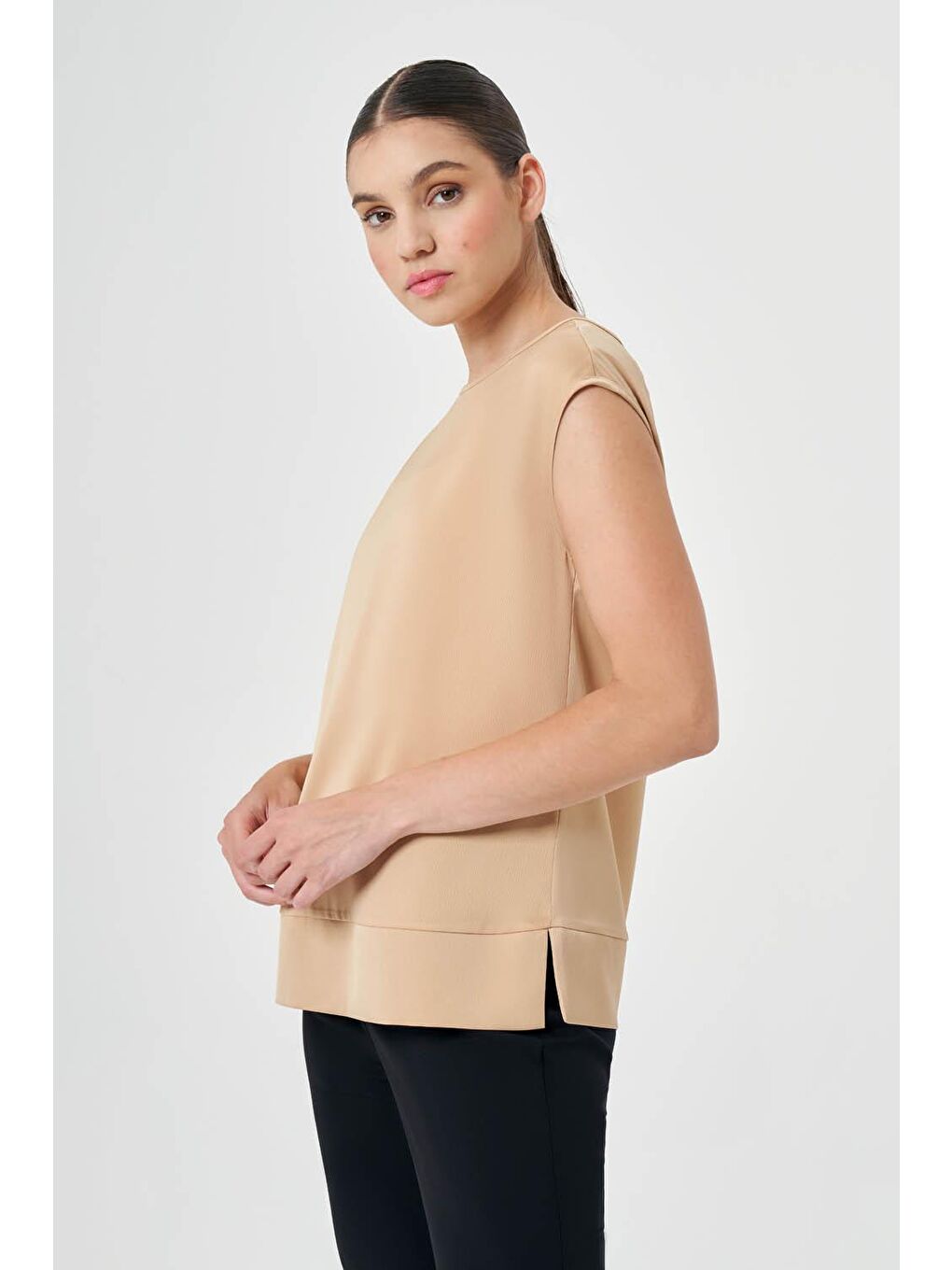 Basic Kolsuz Klasik Bej Bluz-2
