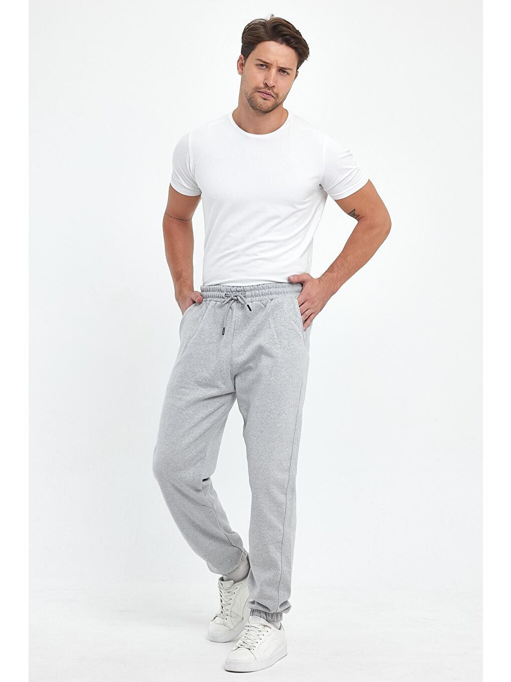 Gri Regular Fit Beli Lastikli Rahat Pamuklu Erkek Eşofman Altı RF0449-3