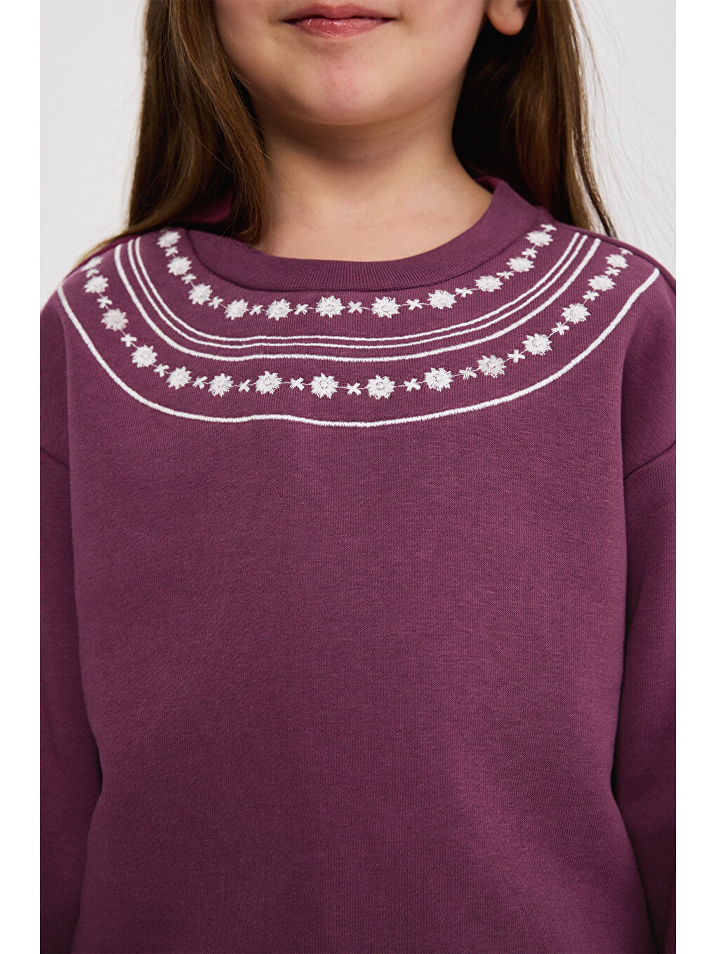 Kız Çocuk Nakışlı Mürdüm Sweatshirt-1