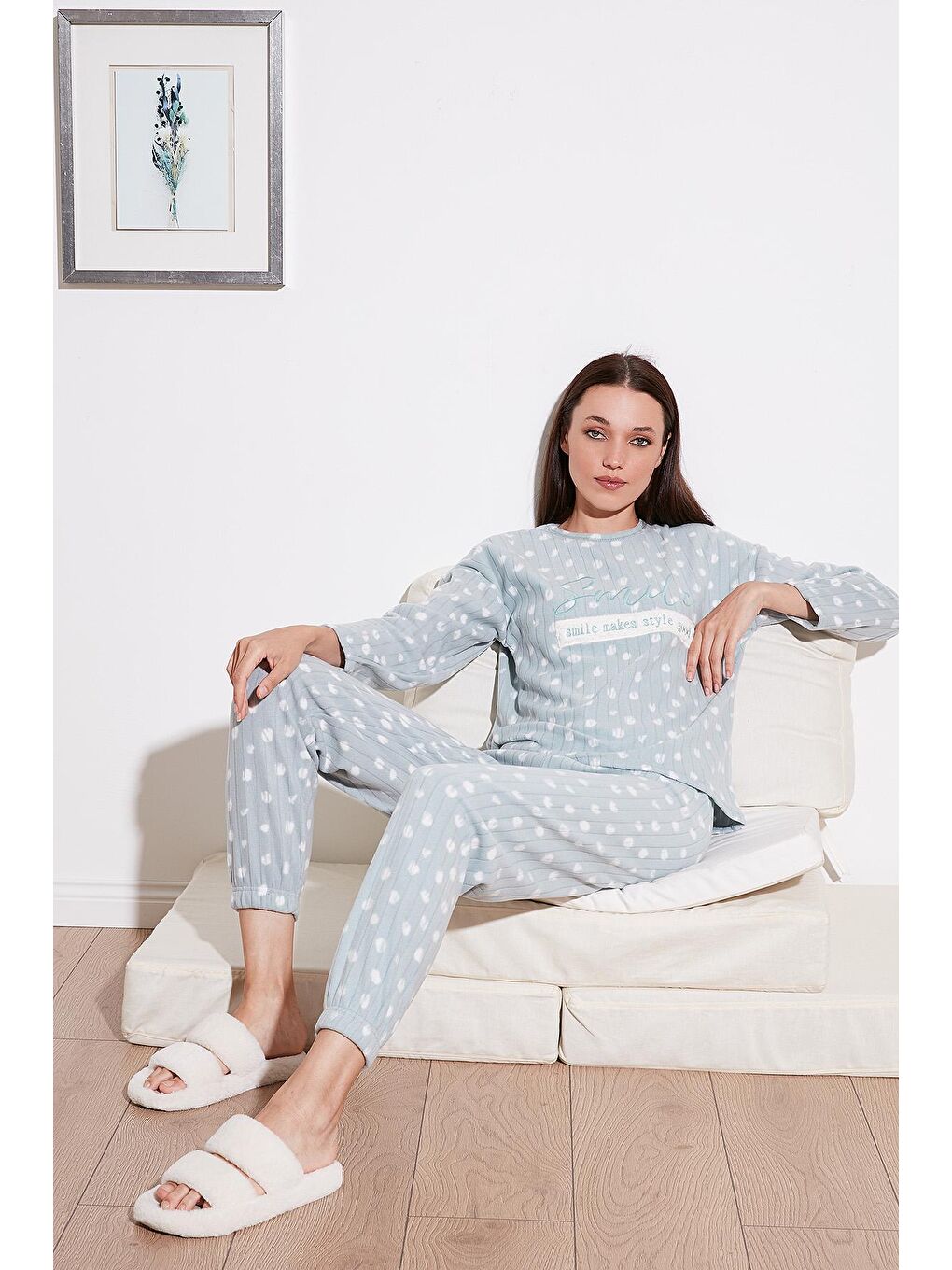 Yeşil Regular Fit Bisiklet Yaka Polar Pijama Takımı 6571007-1