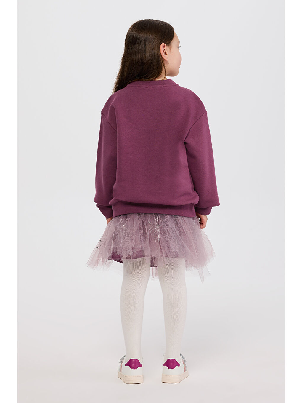 Kız Çocuk Nakışlı Mürdüm Sweatshirt-5