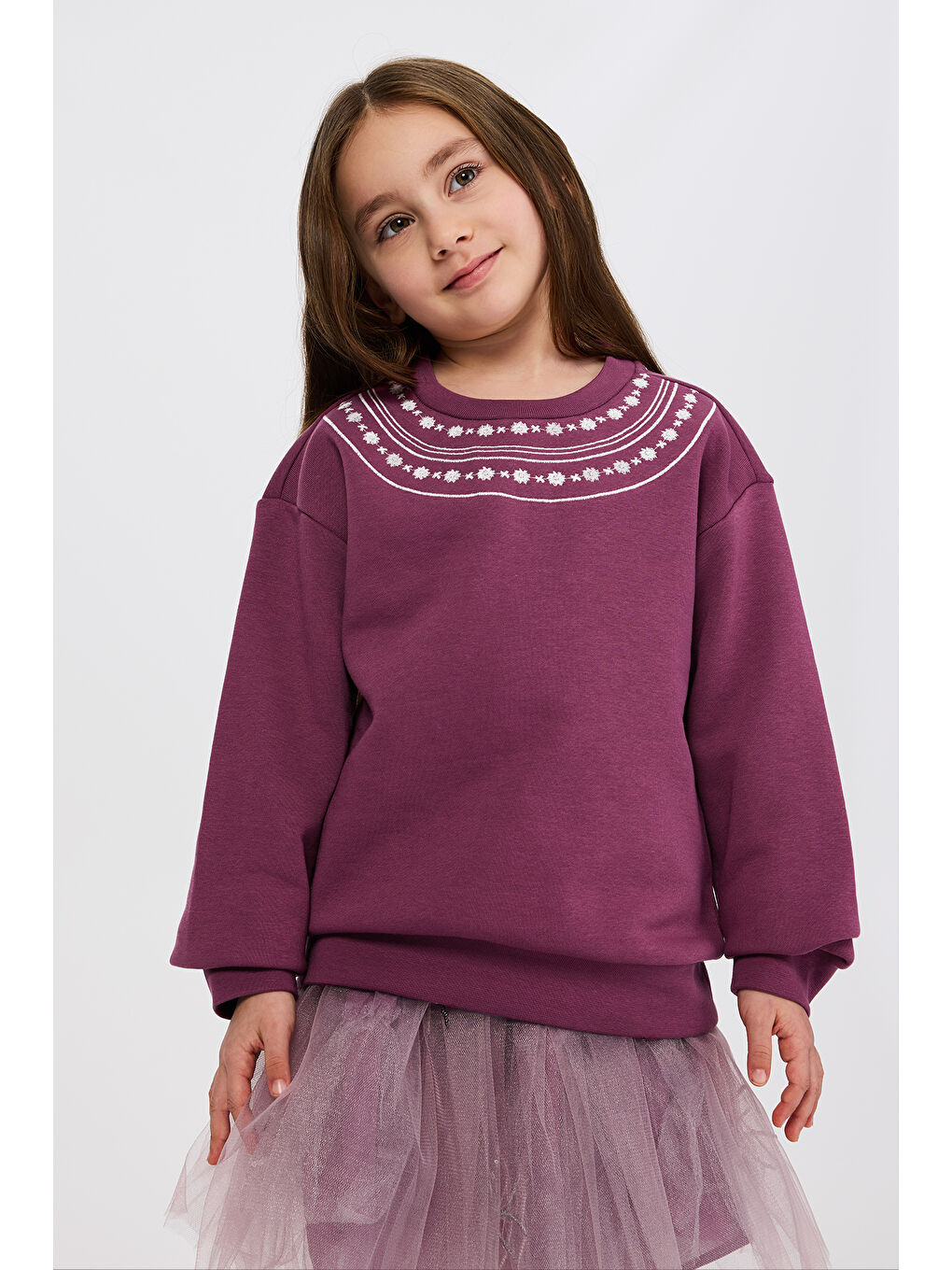 Kız Çocuk Nakışlı Mürdüm Sweatshirt-6