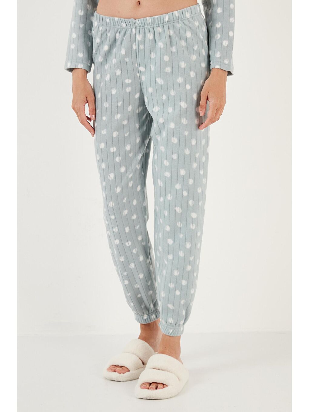 Yeşil Regular Fit Bisiklet Yaka Polar Pijama Takımı 6571007-3