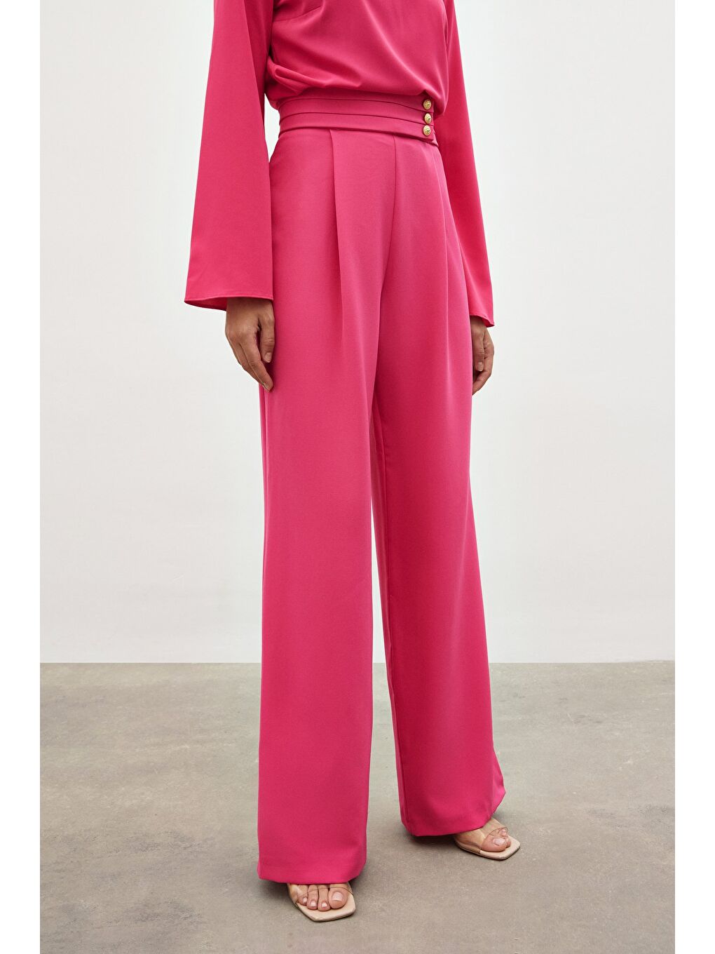 Bel Detaylı Pantolon - Pembe-3