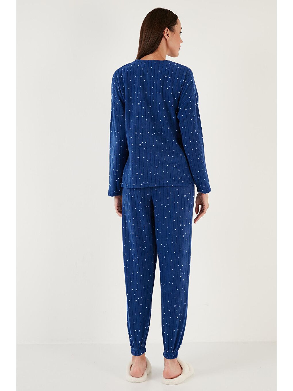 Lacivert Regular Fit Bisiklet Yaka Polar Pijama Takımı 6571006-4