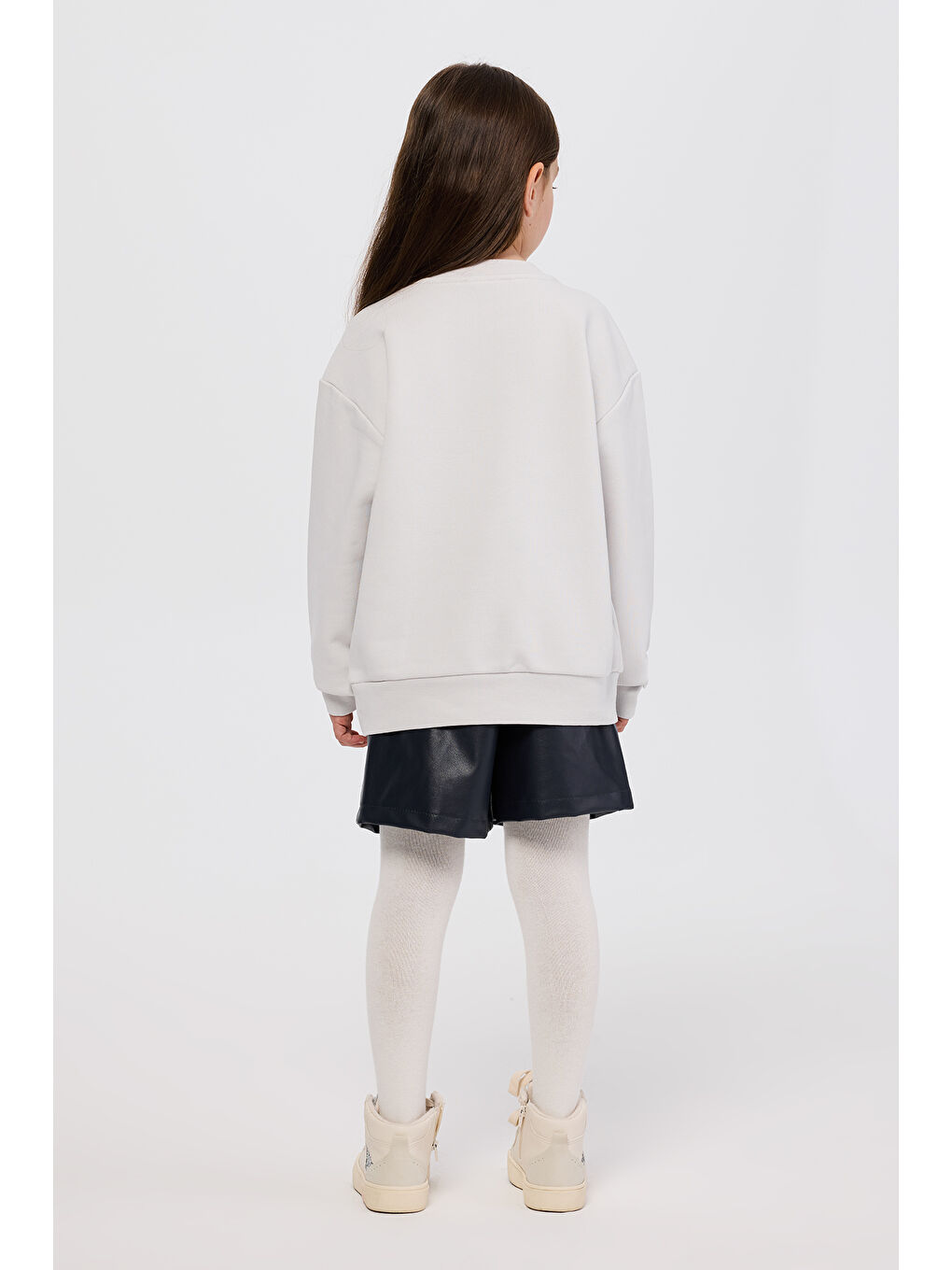 Kız Çocuk Nakışlı Gri Sweatshirt-4