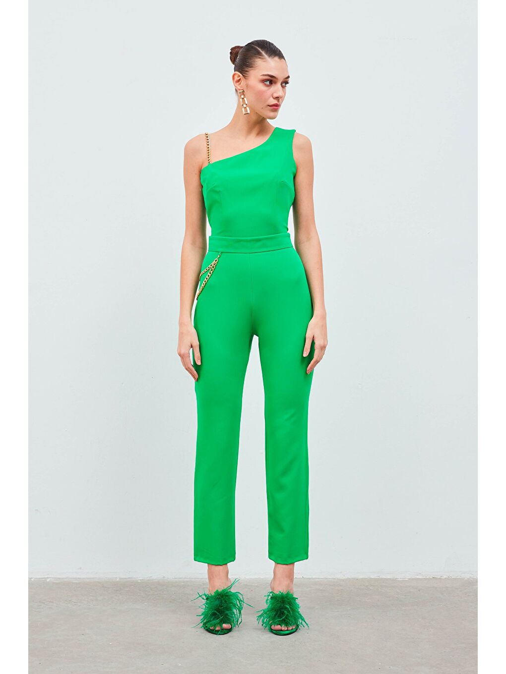Zincir Aksesuarlı Pantolon - Yeşil-3