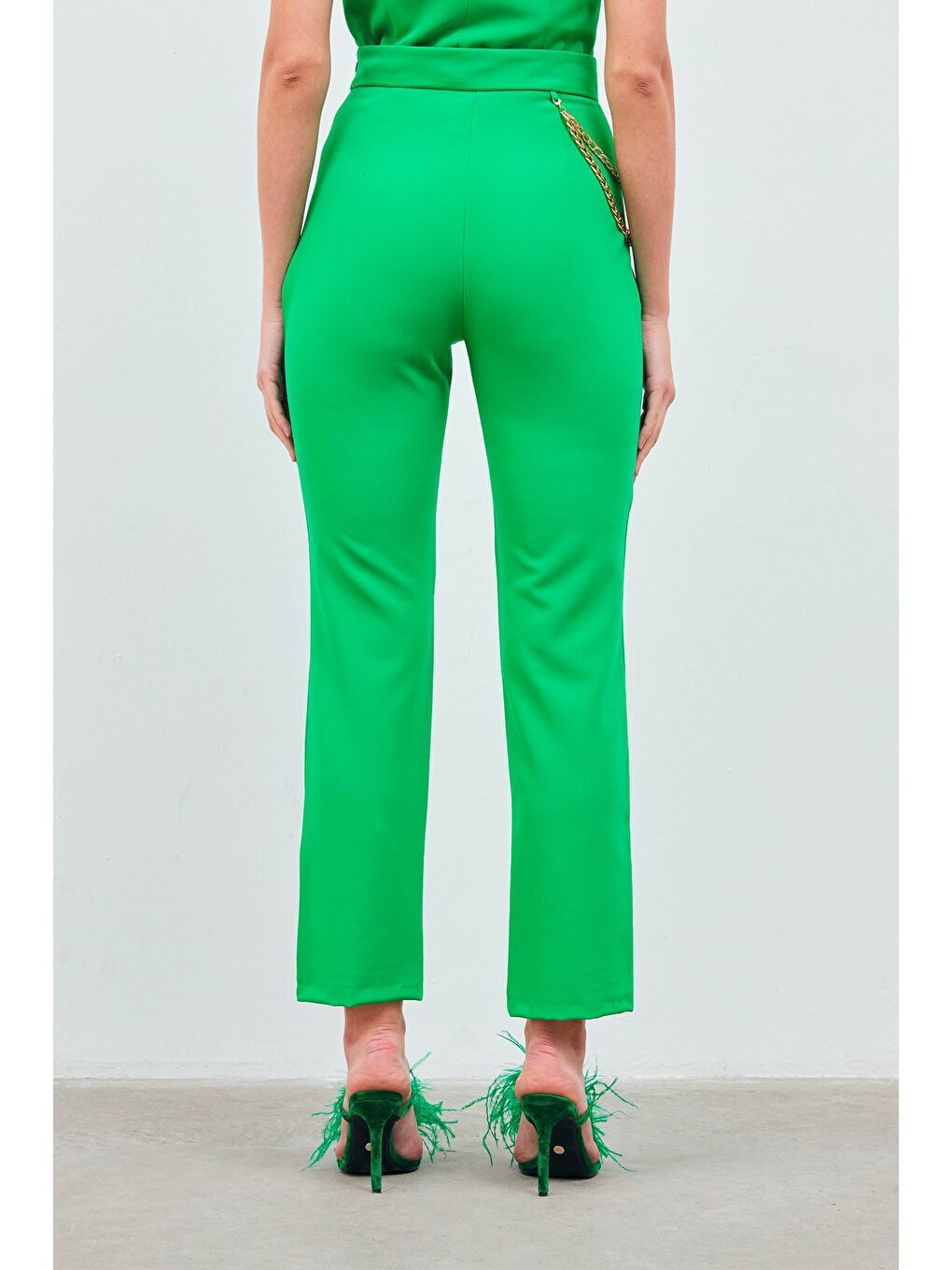 Zincir Aksesuarlı Pantolon - Yeşil-6