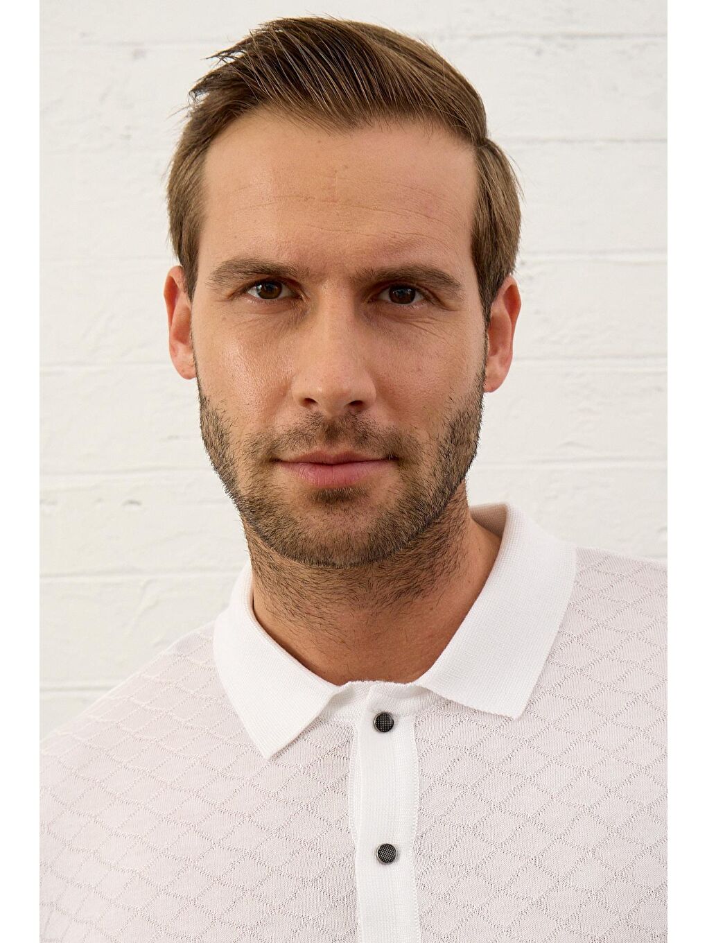 Beyaz Erkek Yumuşak Dokulu Slim-Fit Kalıp Polo Yaka İnce Triko Tişört-4