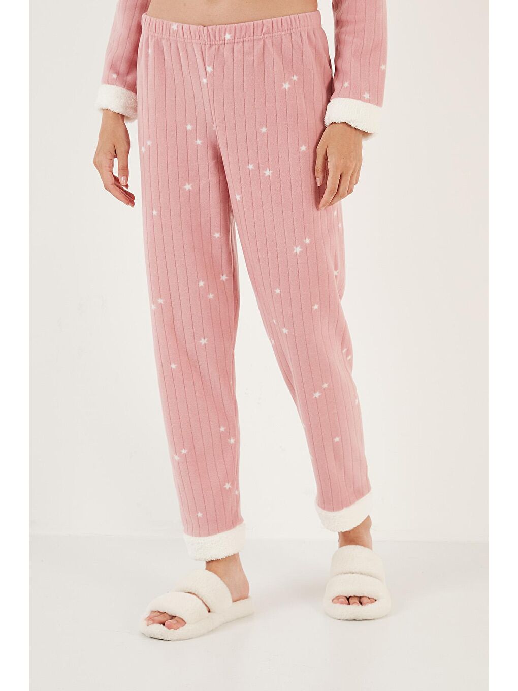 Pembe Regular Fit Bisiklet Yaka Polar Pijama Takımı 6571005-3