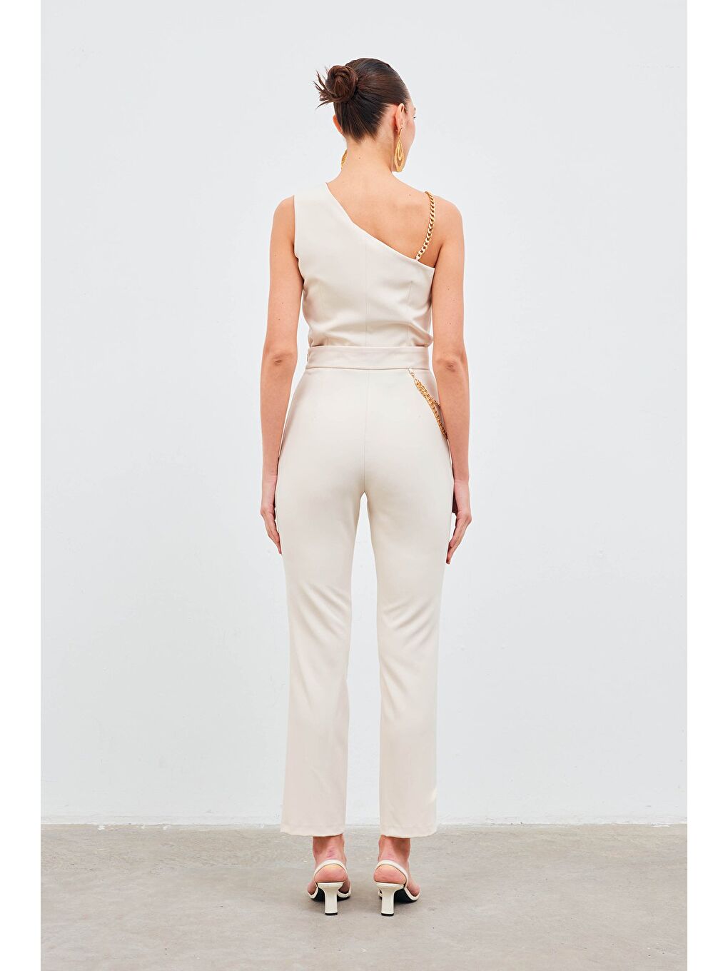 Zincir Aksesuarlı Pantolon - Bej-6