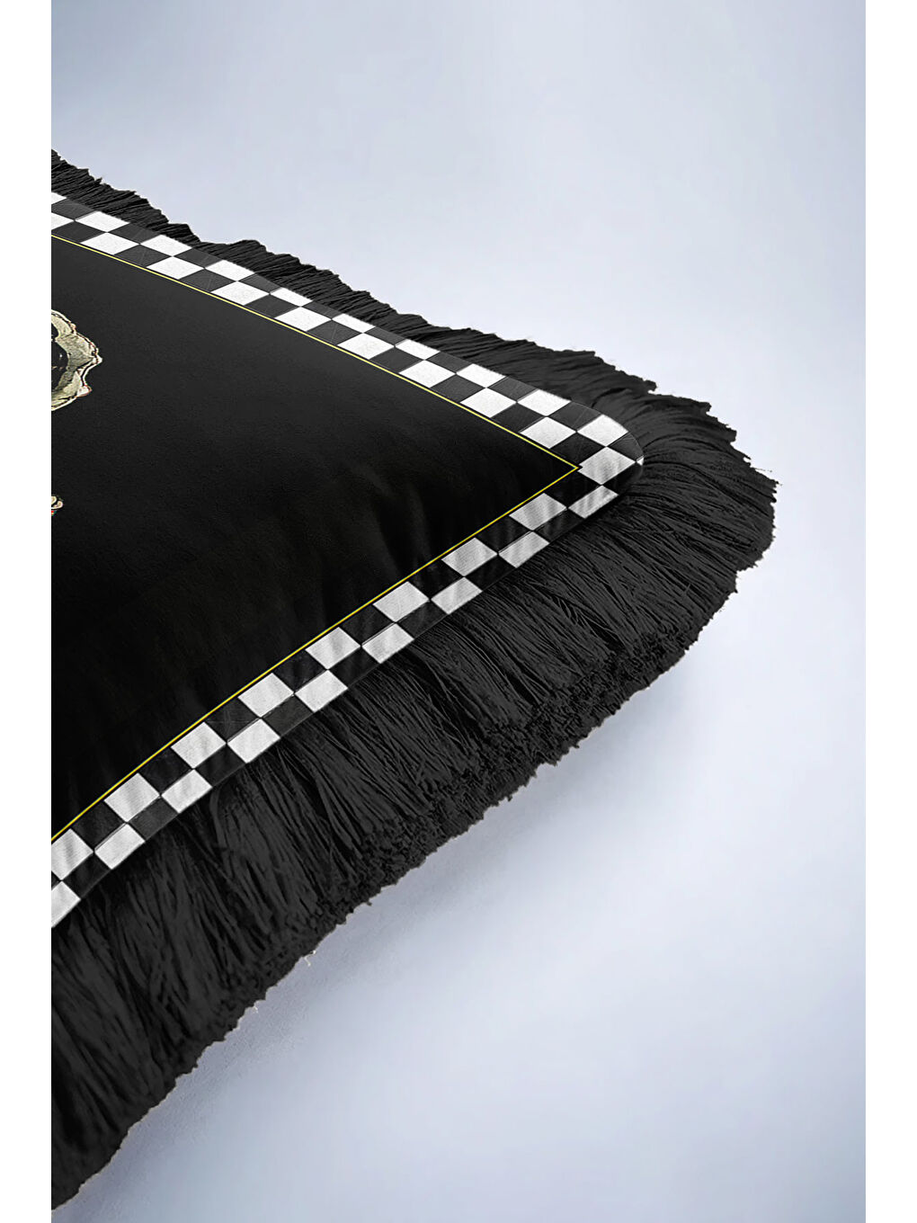 Karışık Barok Zarif Saçaklı Yastık Kılıfı - Monokrom Retro Siyah Beyaz Püsküllü Kırlent Kılıfı-6