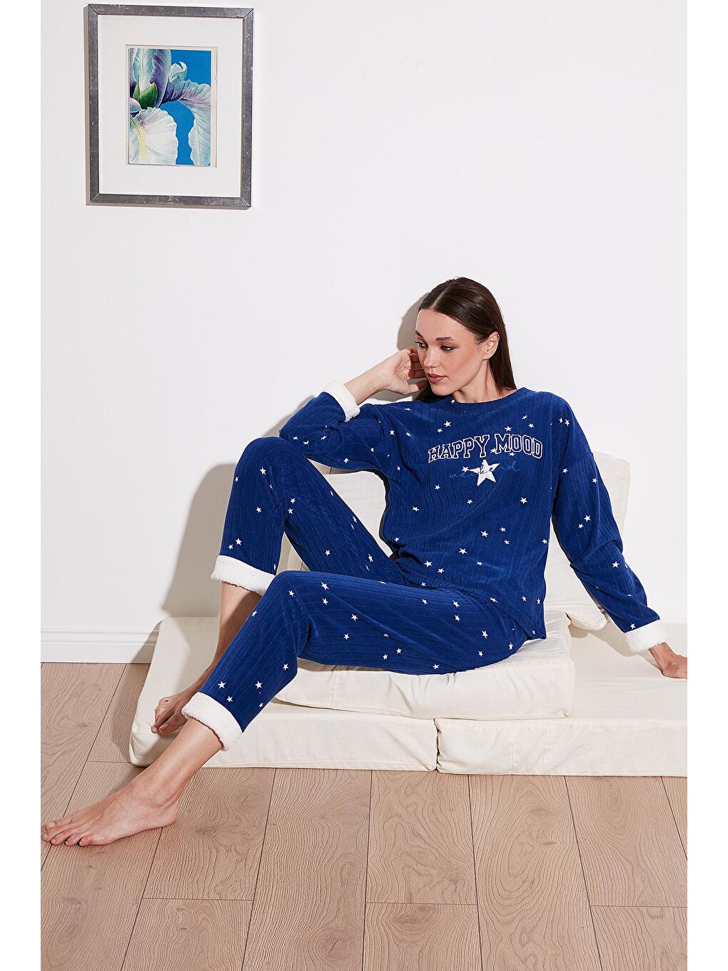 Lacivert Regular Fit Bisiklet Yaka Polar Pijama Takımı 6571005-1