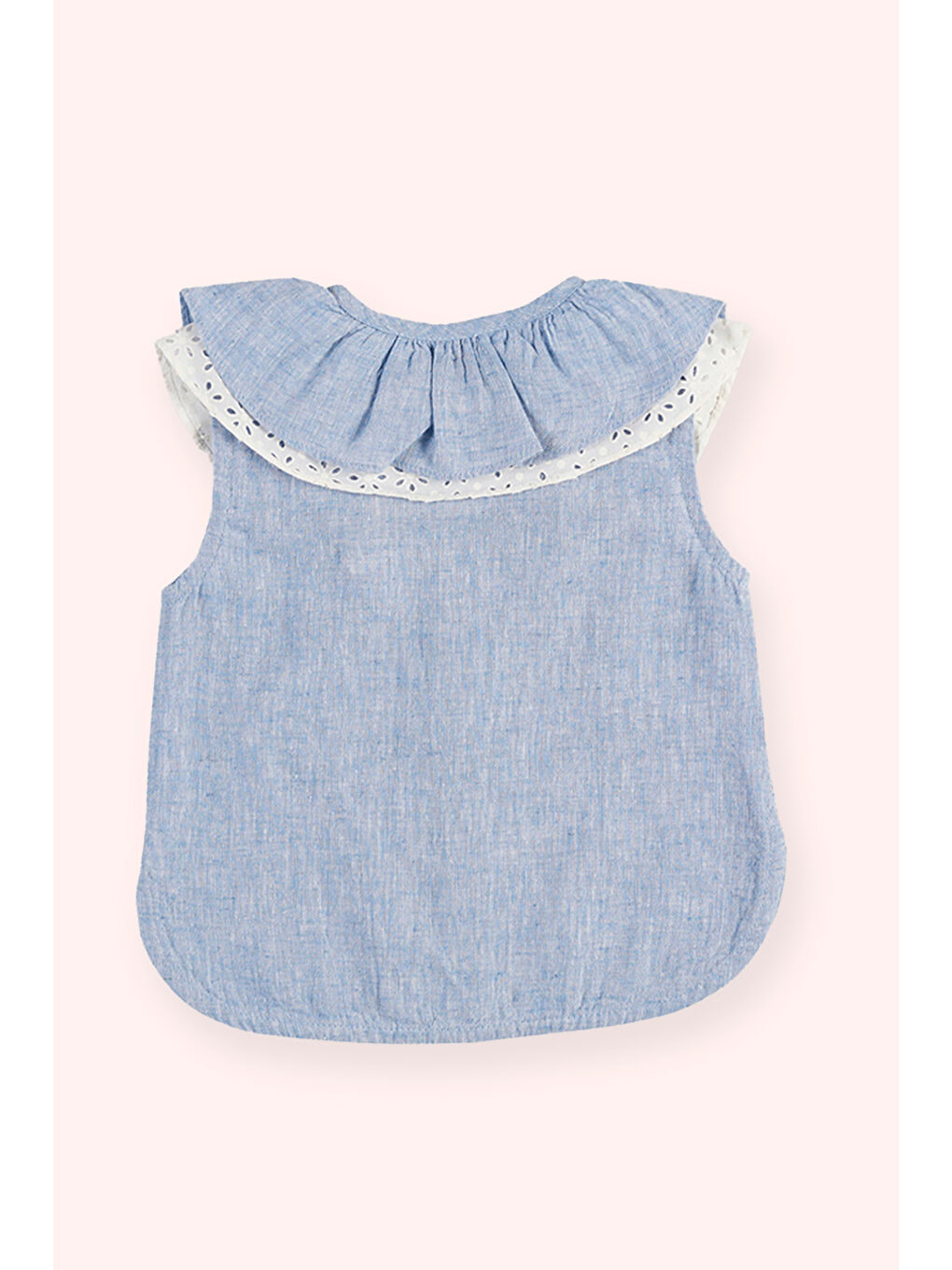 Kız Bebek Yakası Volan Detaylı Mavi Gömlek-2