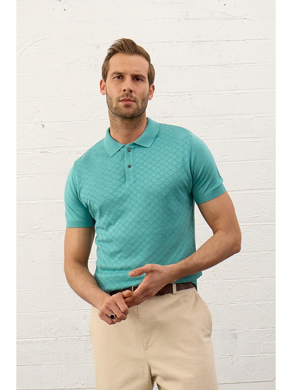 Danger Yeşil Erkek Yumuşak Dokulu Slim-Fit Polo Yaka İnce Triko Tişört Mint - 3
