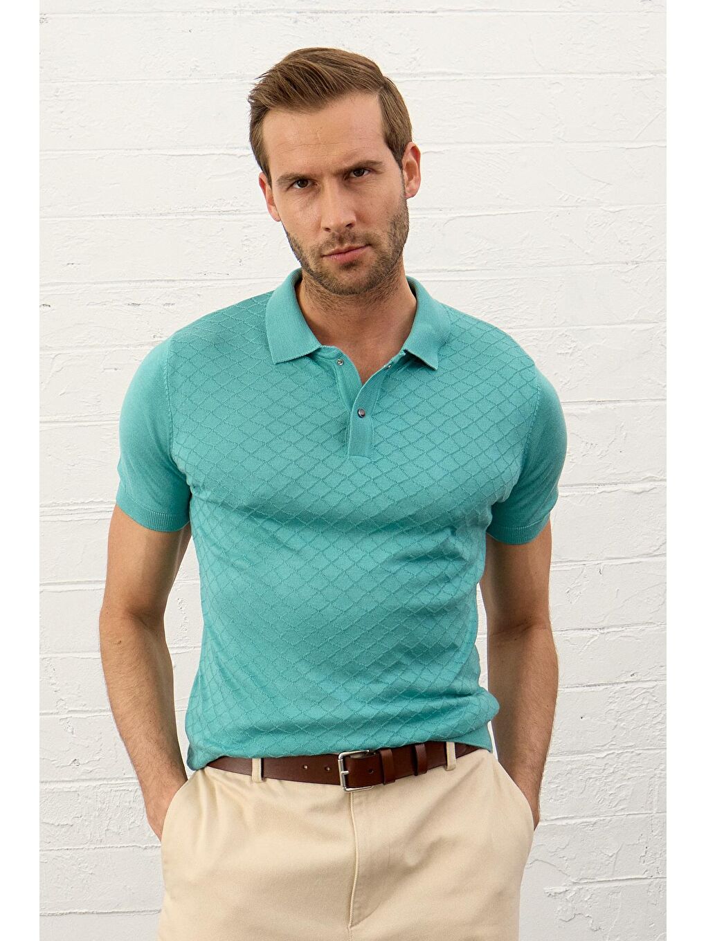 Danger Yeşil Erkek Yumuşak Dokulu Slim-Fit Polo Yaka İnce Triko Tişört Mint - 4