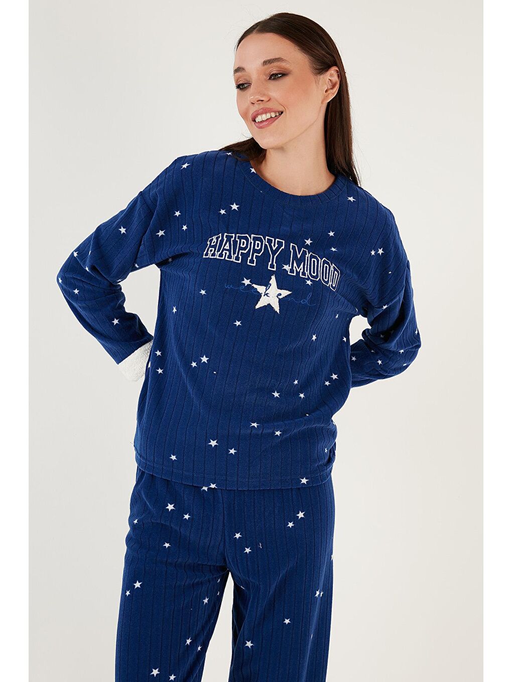 Lacivert Regular Fit Bisiklet Yaka Polar Pijama Takımı 6571005-2