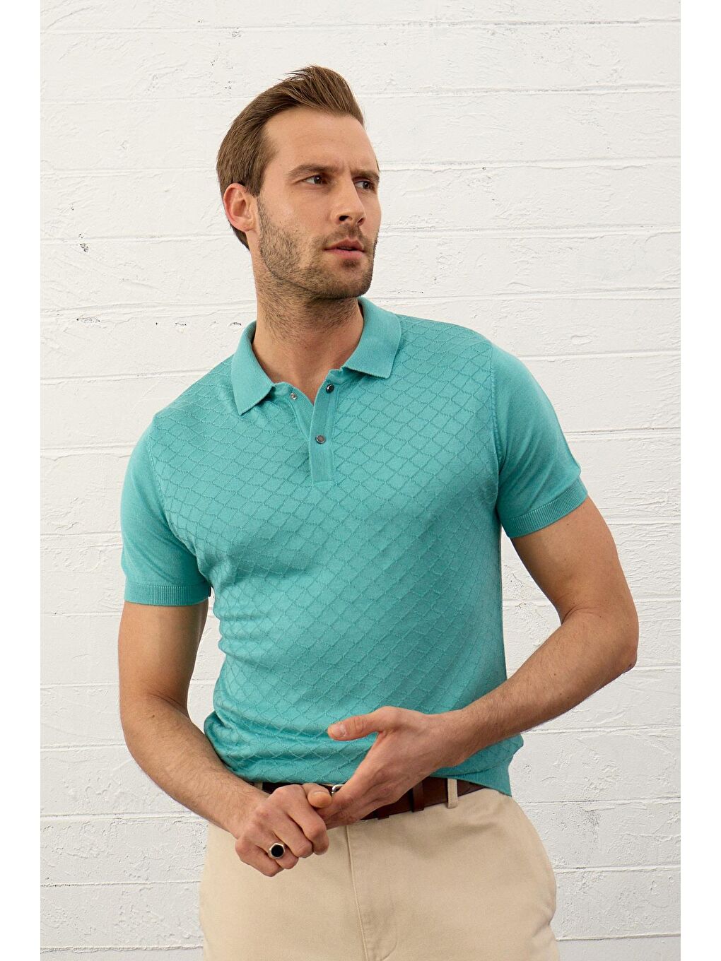 Danger Yeşil Erkek Yumuşak Dokulu Slim-Fit Polo Yaka İnce Triko Tişört Mint - 5