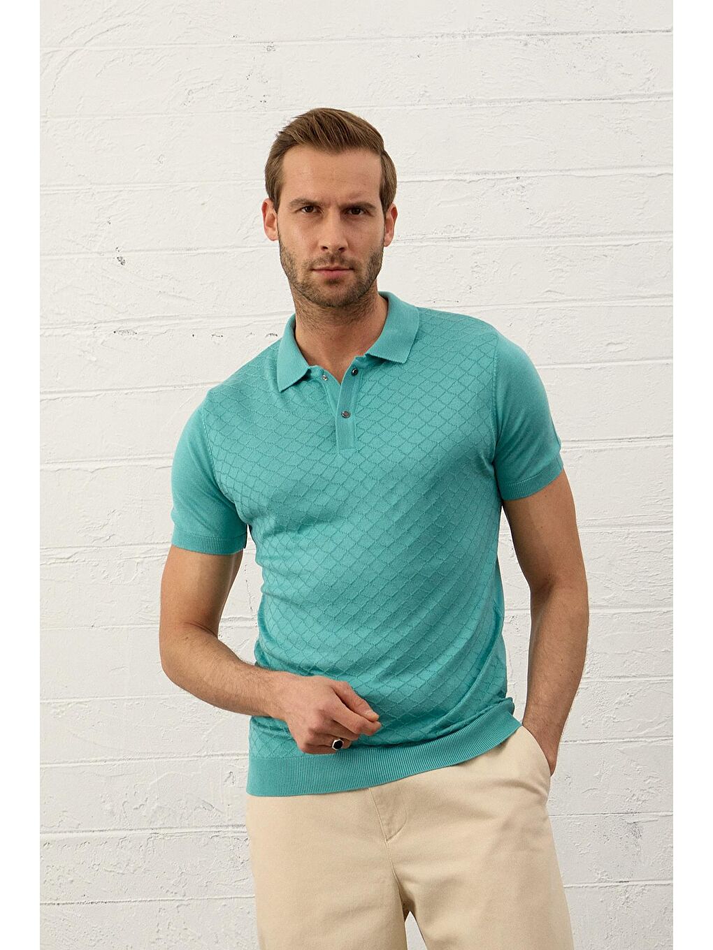 Danger Yeşil Erkek Yumuşak Dokulu Slim-Fit Polo Yaka İnce Triko Tişört Mint - 6