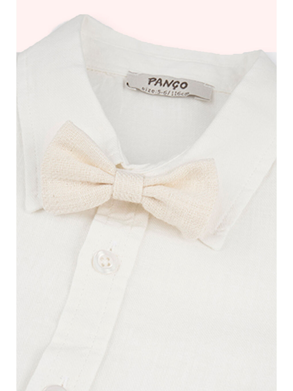 Erkek Çocuk Papyon Detaylı Ekru Gömlek-1