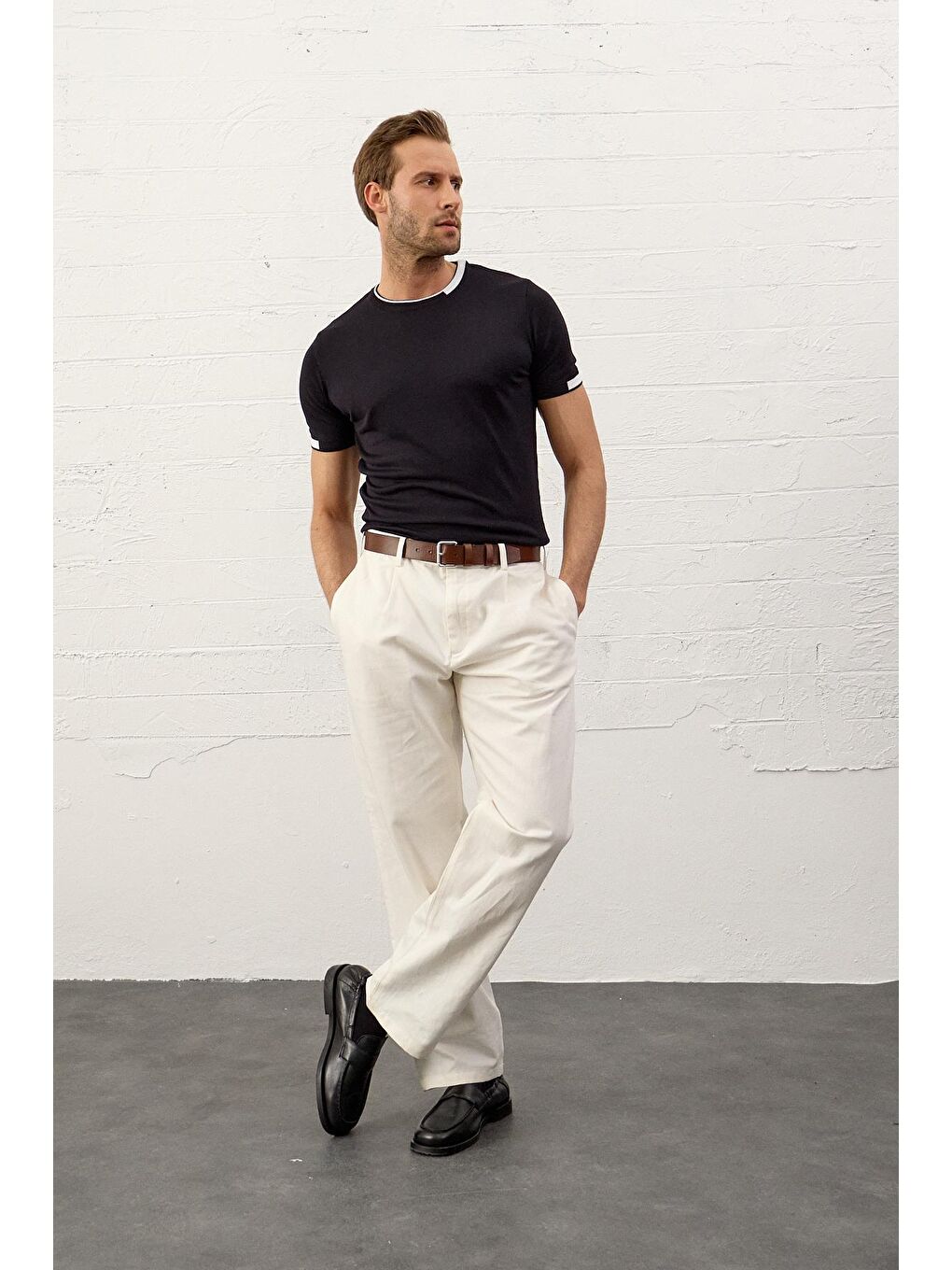Danger Erkek Garnili Slim-Fit Yazlık Triko Tişört Lacivert - 1