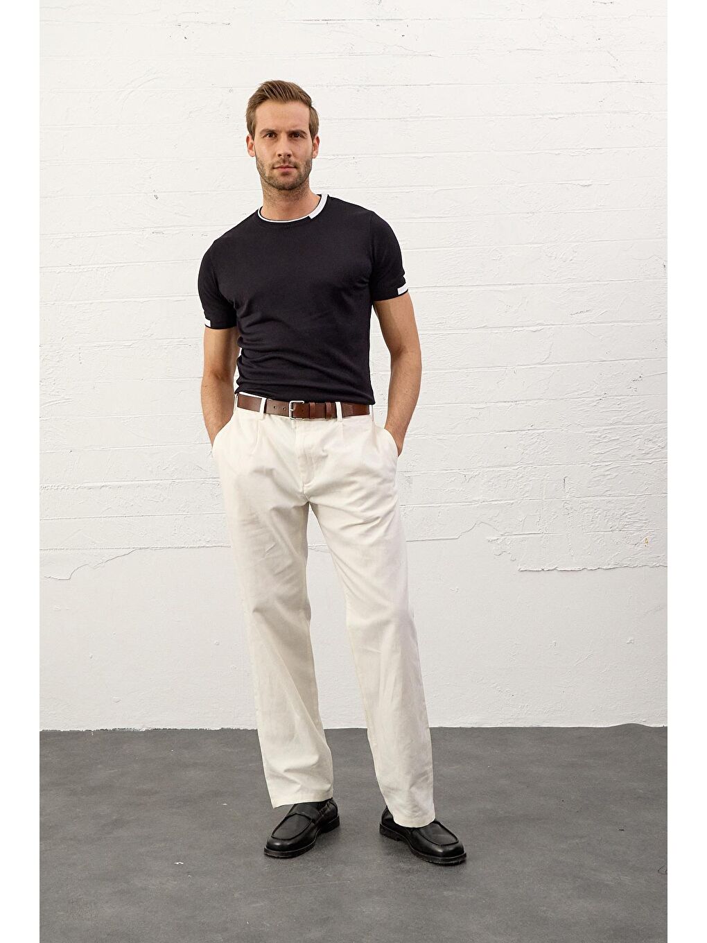 Danger Erkek Garnili Slim-Fit Yazlık Triko Tişört Lacivert - 3