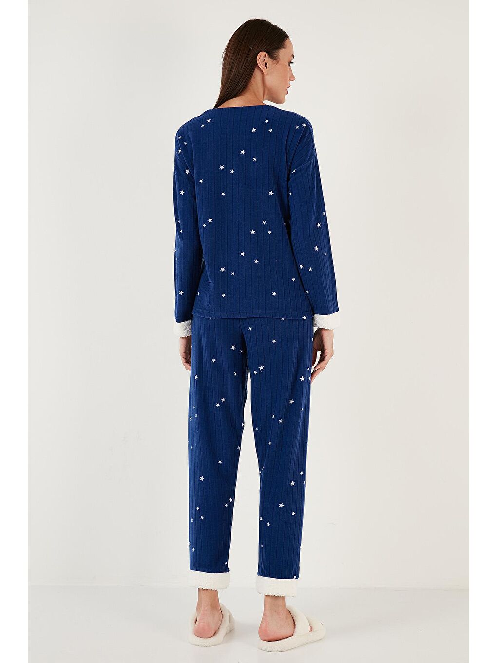 Lacivert Regular Fit Bisiklet Yaka Polar Pijama Takımı 6571005-4