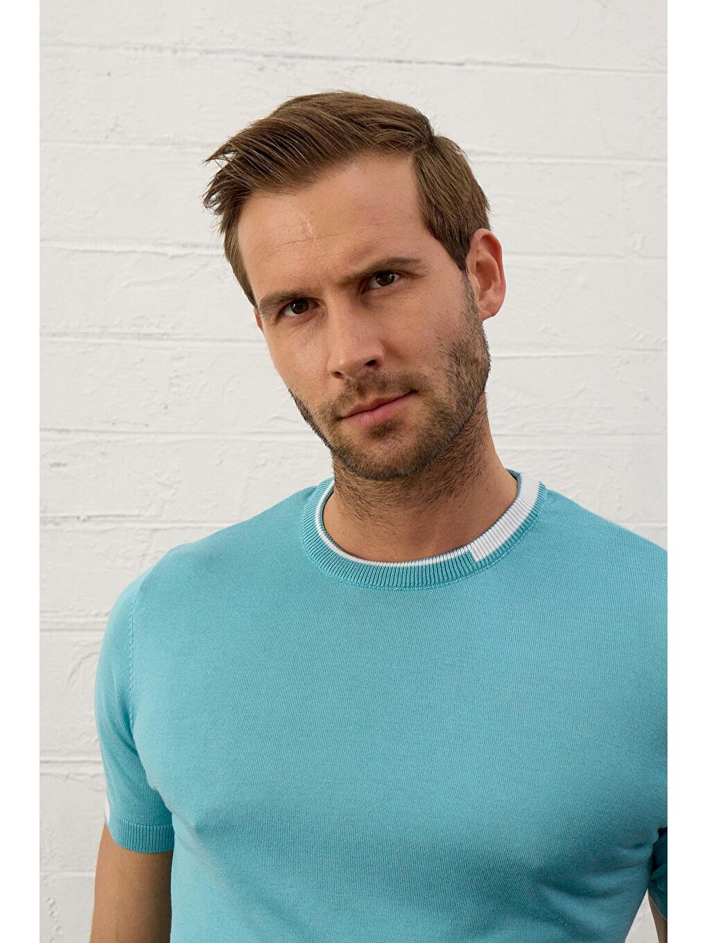 Danger Mavi Erkek Garnili Slim-Fit Yazlık Triko Tişört Aqua - 6