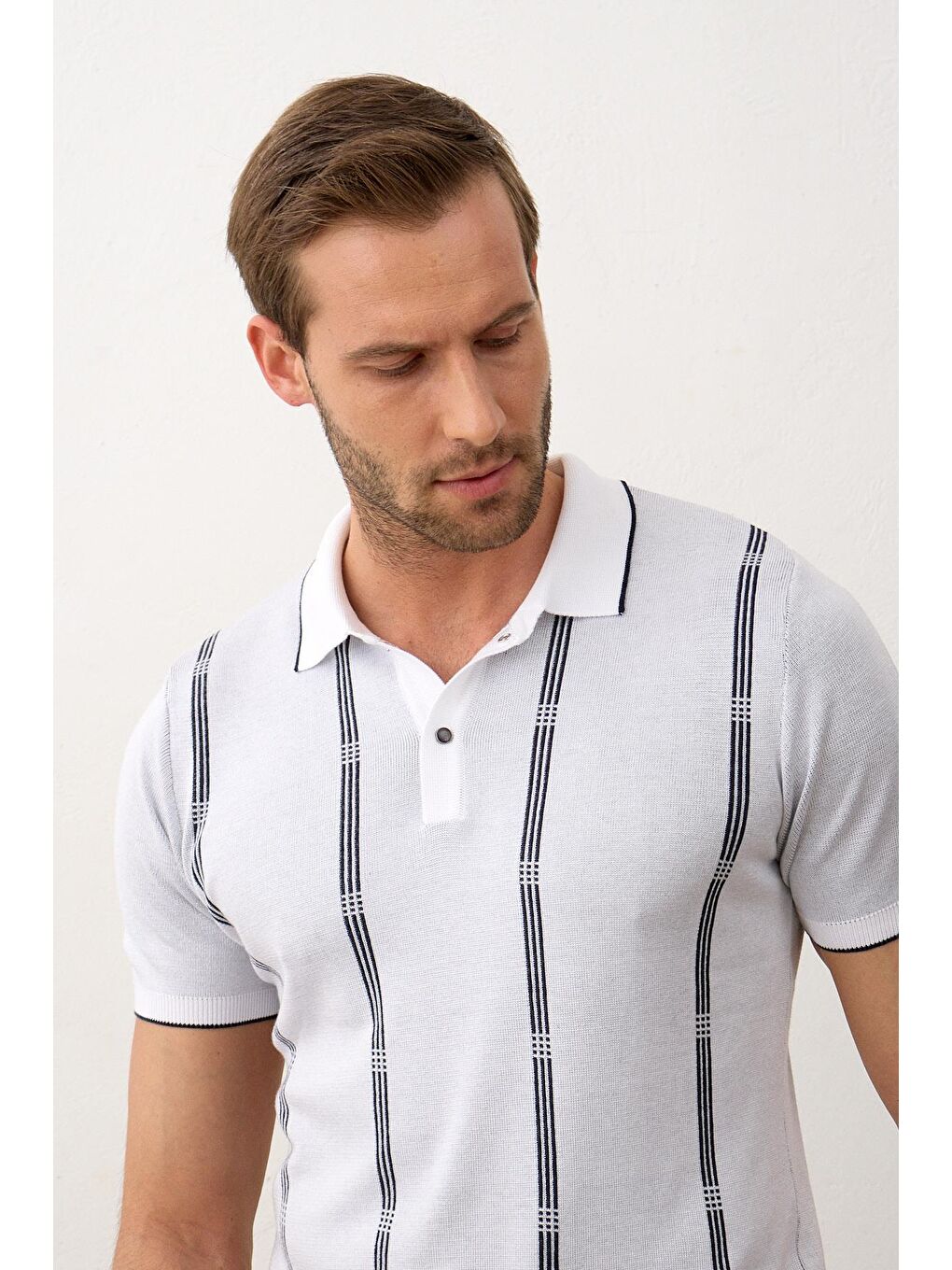 Danger Beyaz Slim-Fit Polo Yaka  İnce Triko Erkek Tişört - 2