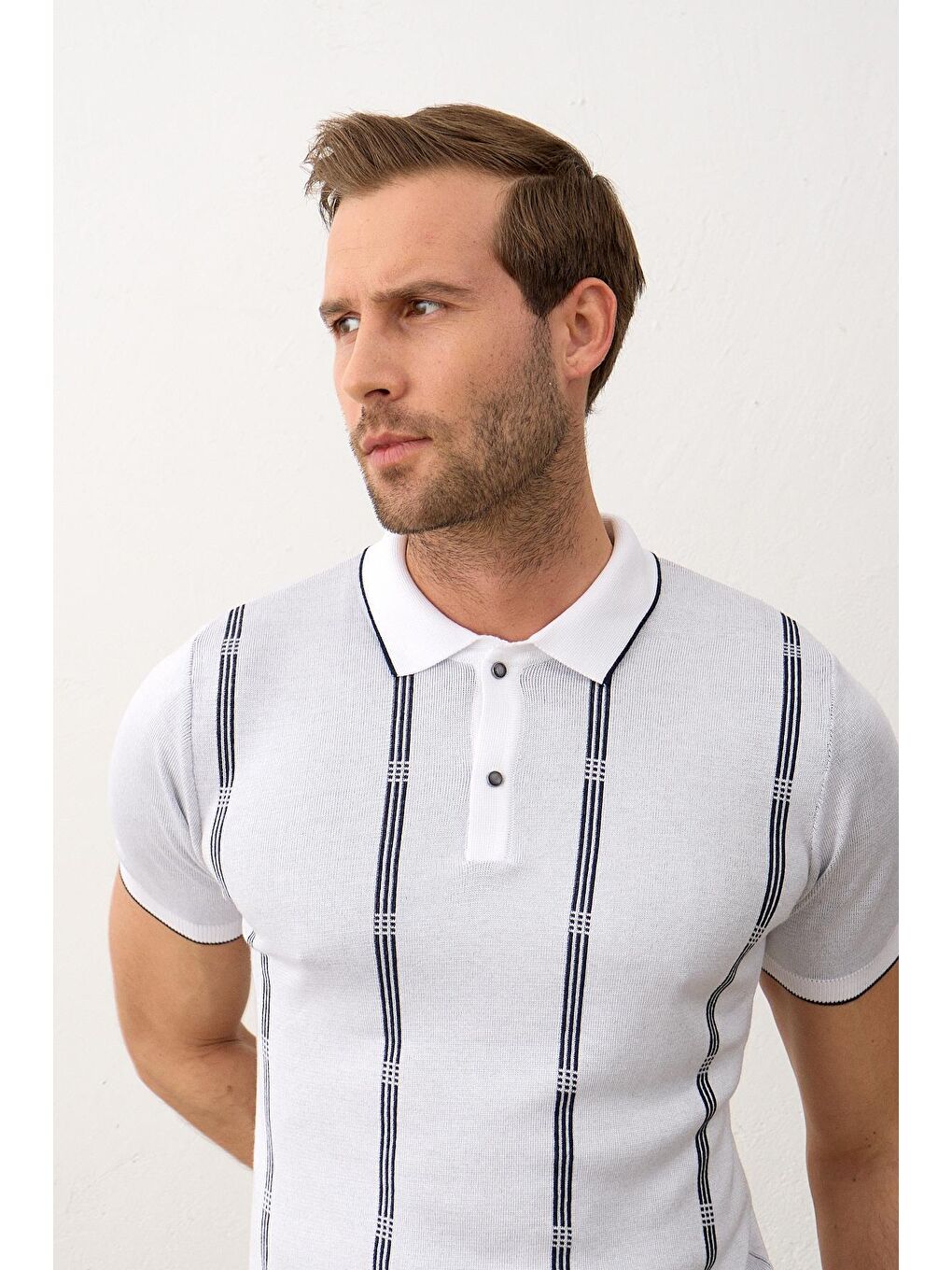 Danger Beyaz Slim-Fit Polo Yaka  İnce Triko Erkek Tişört - 5