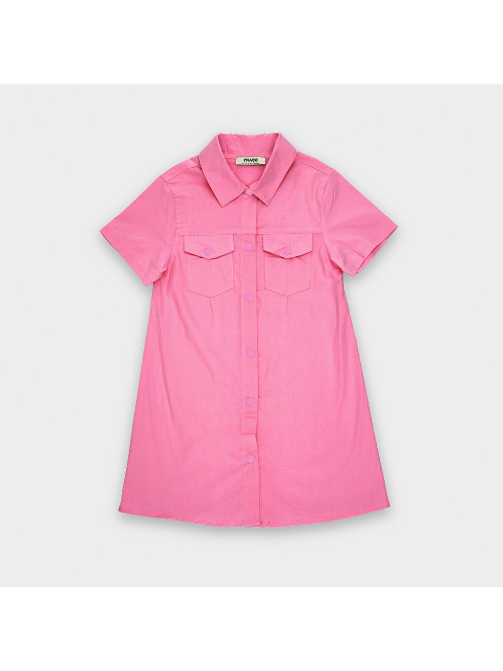 Kız Bebek Cep Detaylı Gömlek Yakalı Pembe Elbise