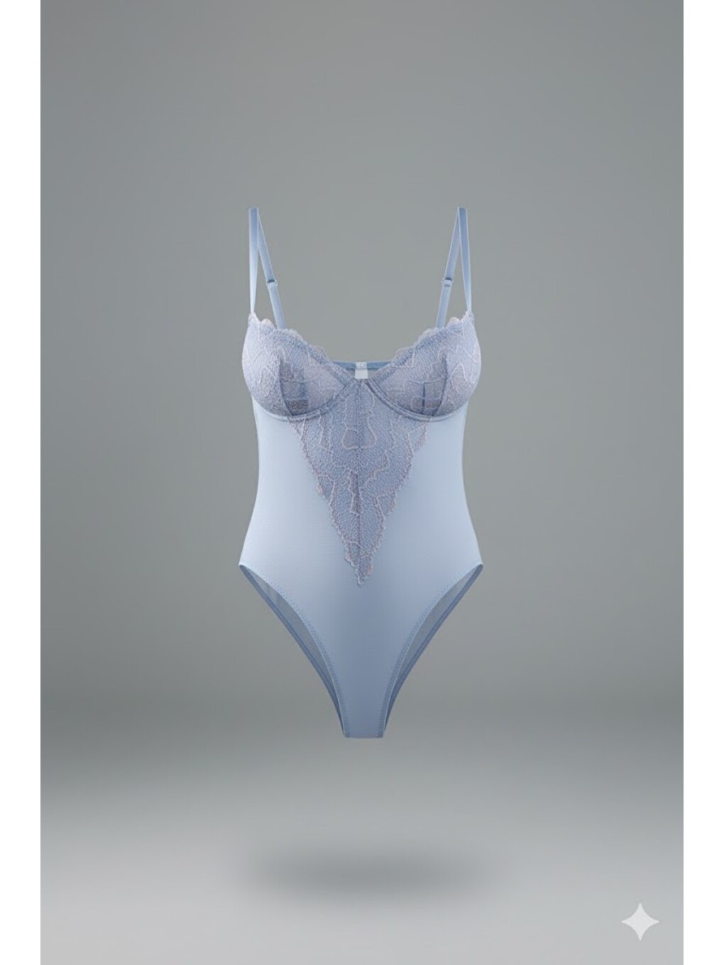 Desteksiz Dantelli Çıtçıtlı Body C15082 Mavi